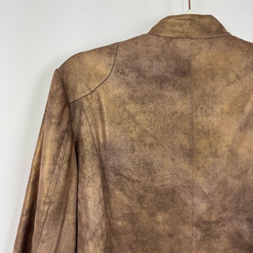 Chico's Full-Zip Moto Jacket Lined Brown Faux Leather Sz 1 US Sz M Mock Neck NEW - Picture 5 of 10